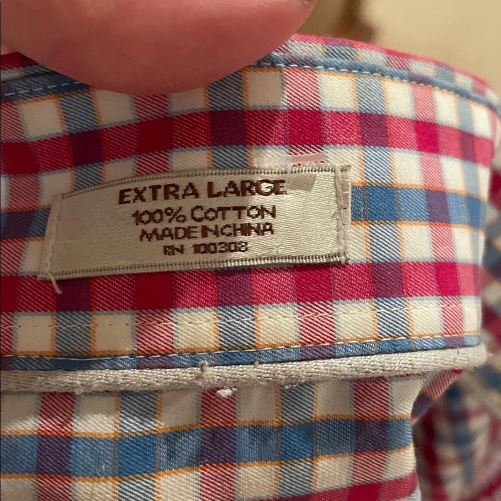 Peter Millar Red and White Plaid Shirt